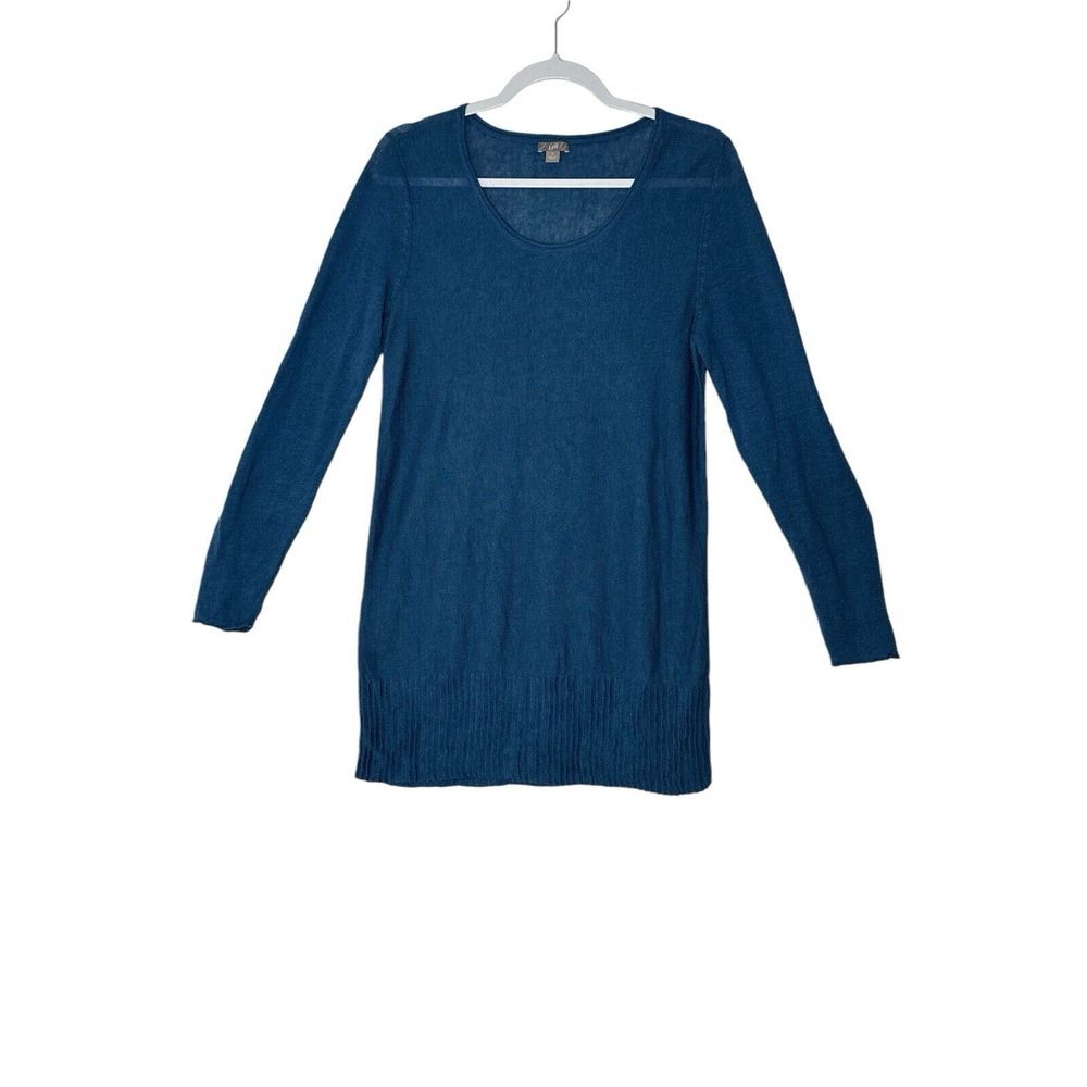 J. JILL Tunic Top Women Small Blue Long Sleeves Linen Blend Cozycore Corpcore
